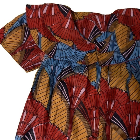 Handmade Puff Sleeve Abstract Top Blouse - Picture 2 of 5